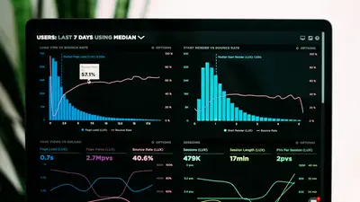 Gráficos de evolución de indicadores en la pantalla de un ordenador portátil